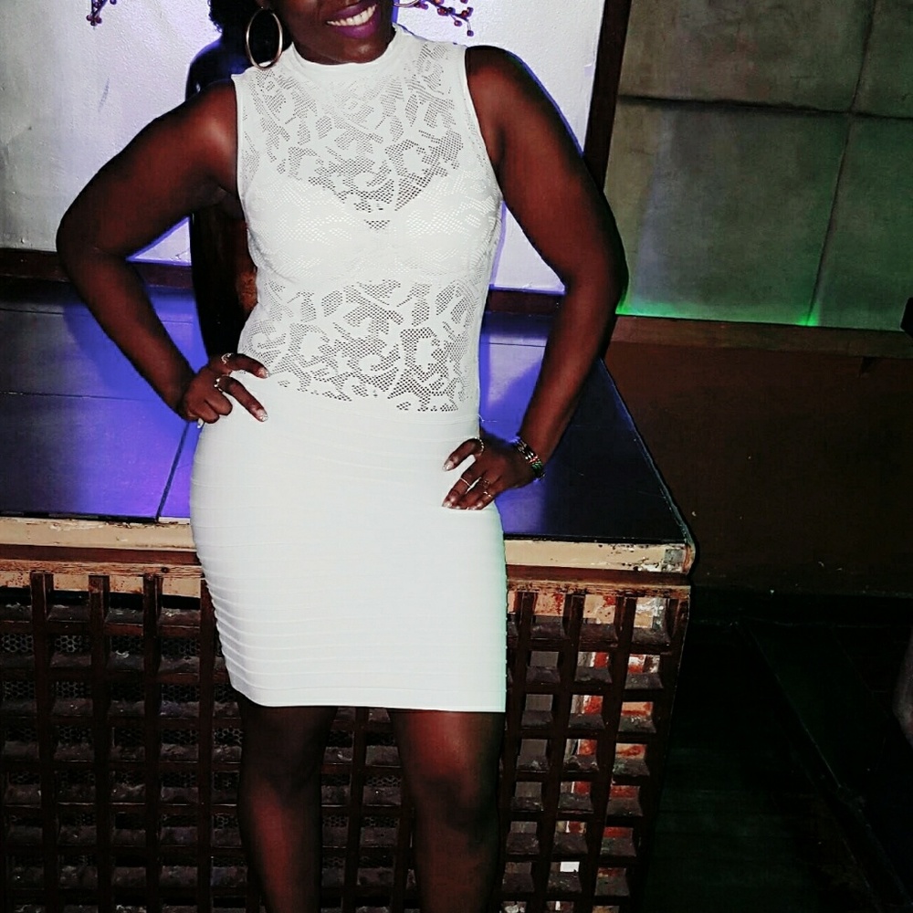 All white BCBG mini dress